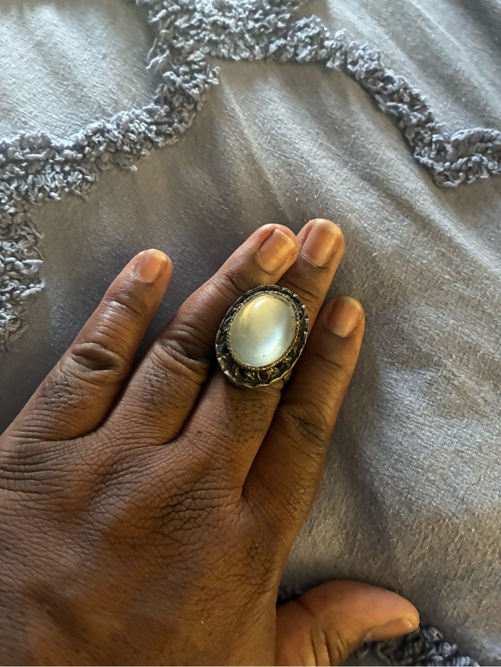 Vintage Moonstone-Look Oval Statement Ring in Silver